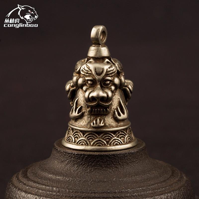 Медный колокольчик с тремя головами льва, маленькие украшения для стола, украшения в стиле фэн-шуй, ретро латунный брелок, подвески, домашний декор для гостиной
