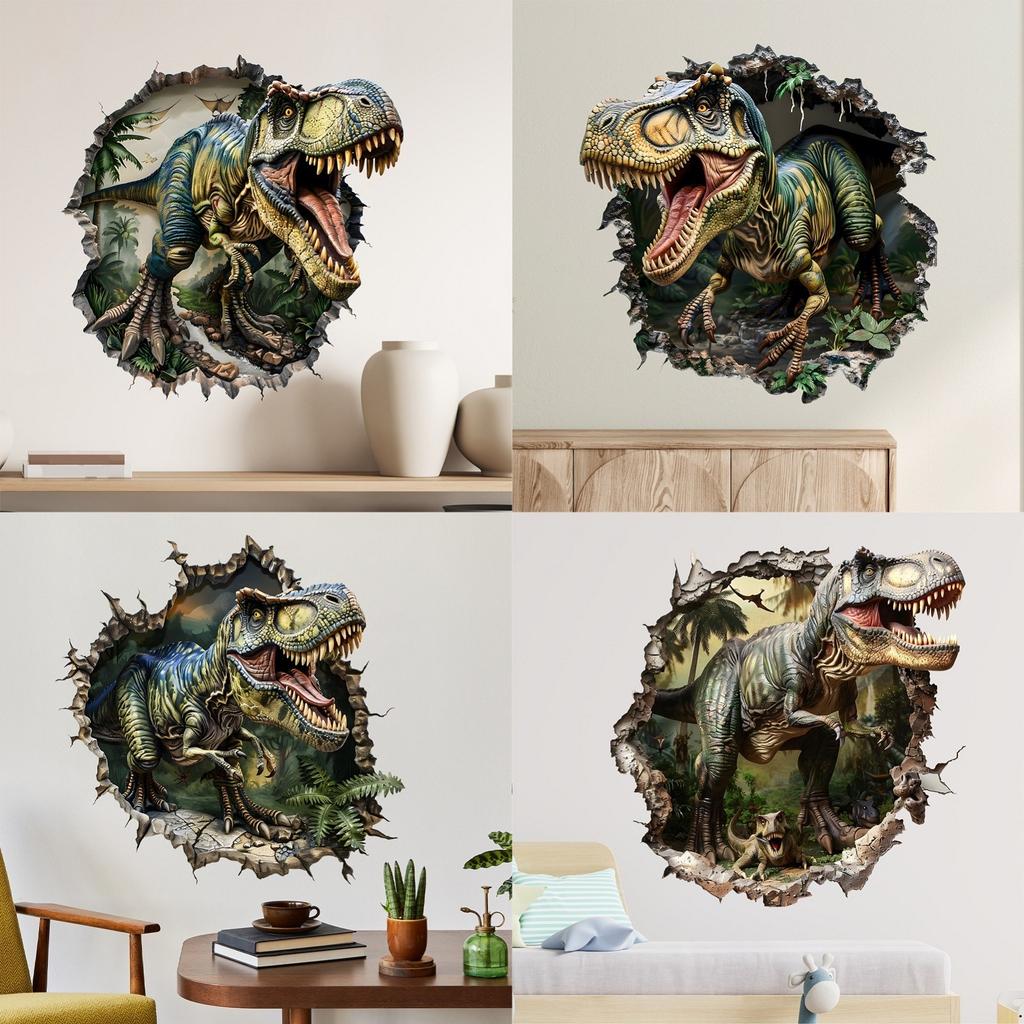Имитация 3D Наклейки на стену Динозавр, пробивающий стену, Гостиная, Детская комната, Декоративные наклейки для дома