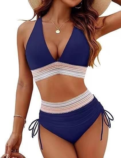 New deep V tight split swimsuit women's sexy high-waisted bikini swimsuit
