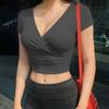 New Summer Black Sexy V-neck T-shirt Short Sleeve Y2k Crop Top Women Clothes Streetwear Korean Fashion Corset Tops Tshirts