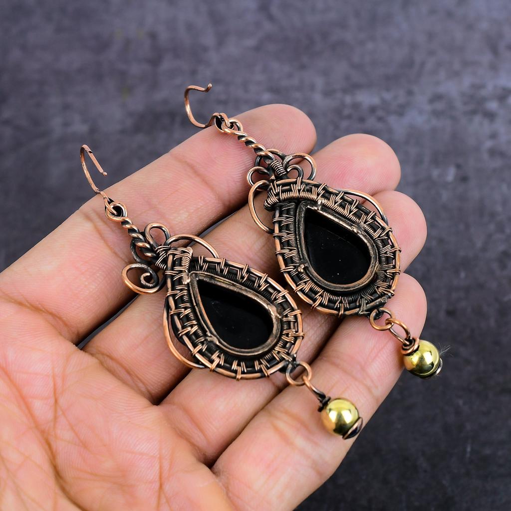 Серьги из натурального черного тигрового глаза с медной проволокой 3,59 дюйма U8p96