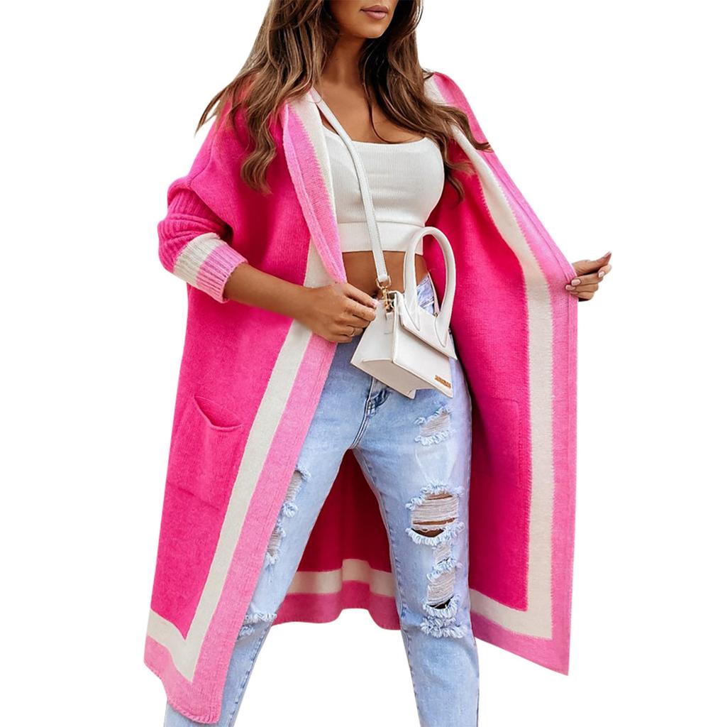 Женский повседневный однотонный свитер с капюшоном и завязками, кардиган, длинное пальто с рукавами