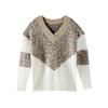 Autumn and Winter Women's Sweater Leopard Print Knit Sweater V-Neck Patchwork Women's Sweater