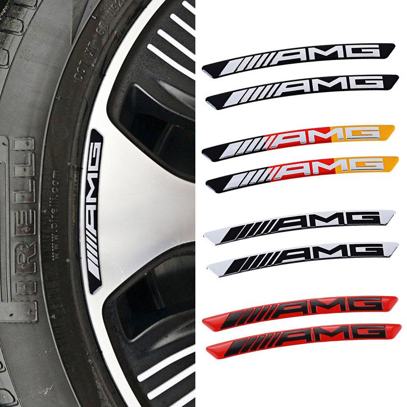 GMO3 4Pcs Car Tire Contour Stickers Metal Decorative Accessories For Mercedes Benz AMG W177 W176 X166 X167 C257 C218 X253 C118 C117