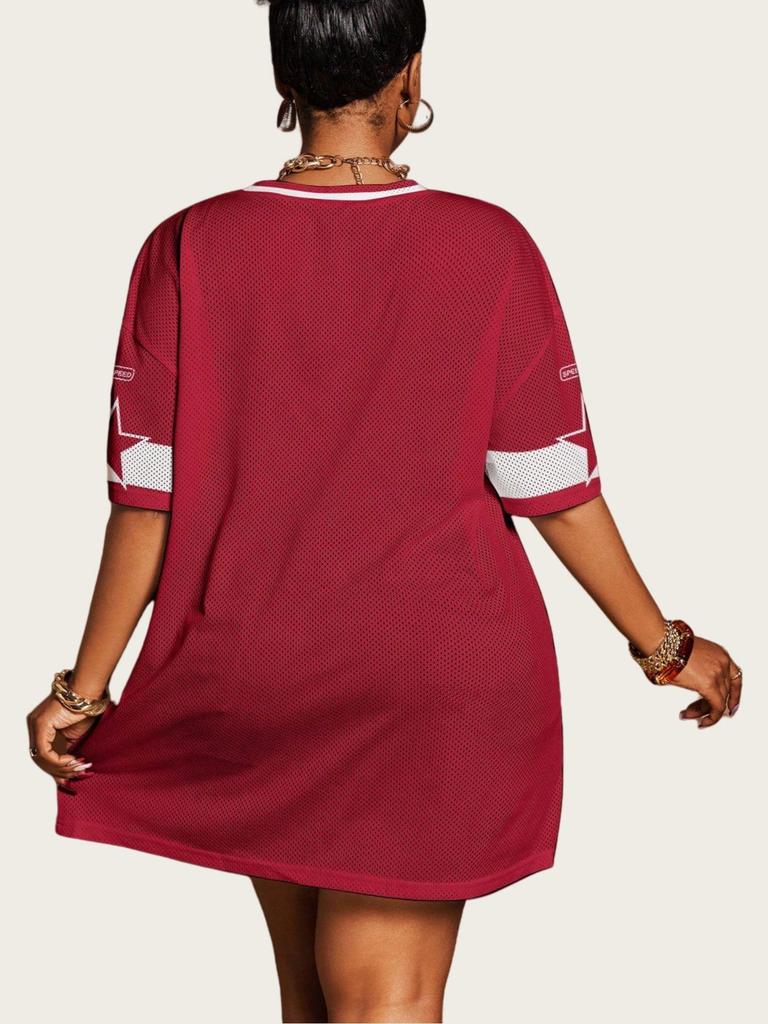 Женская свободная спортивная сетчатая футболка с V-образным вырезом и цифровой печатью