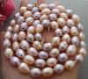 NEW Real Natural Rice Pink Purple Cultured Freshwater Pearl 8-9MM Necklace 30"