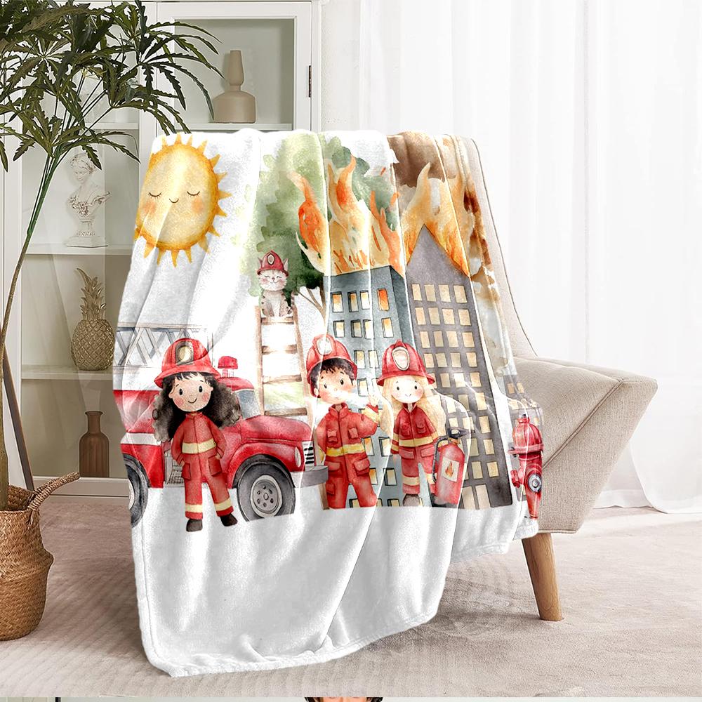 firefighters Theme Printed Blanket - Perfect for Couch, Bed, Travel & Outdoor Use | Machine Washable, Cozy & Durable.