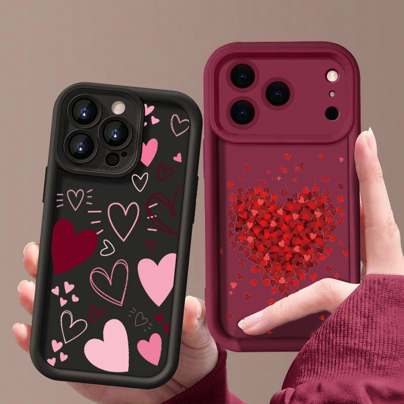 Ударопрочный чехол для телефона iPhone 17 Pro Max Чехол iPhone 16 15 14 13 Pro Max 11 17e 16e Мягкий силиконовый бампер с принтом 'Сердечки'