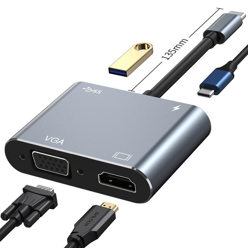 4 в 1 удлинитель USB-адаптер C Type-c к HDMI-совместимому адаптеру Vga Usb3.0 для аудио и видео, быстрое зарядное устройство