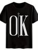 Футболка Винтажная с Графикой Рок-Группы - Смелый Принт Буквы 'OK' Короткий Рукав