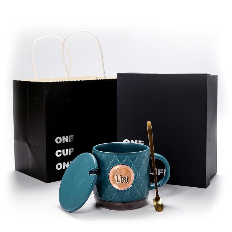 Chaxun Fish Scale Ceramic Mug with Lid and Spoon