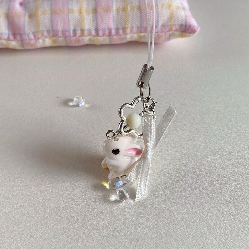 Pendant Rabbit Keychain Flower Bowknot Phone Strap Lanyard Fashion Cellphone Strap  Sweet Girls