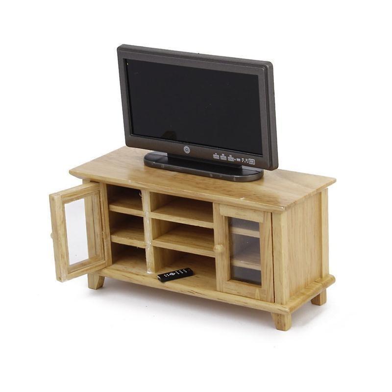 1: 12 Кукольный домик DIY Мини Мебель Кукольный домик Гостиная Сцена Двухдверный Шоу Боковой шкаф Тумба под телевизор