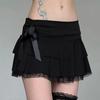 Aesthetic Gothic Y2K Mini Skirts Women Hot Girls Black Lace Bow Vintage Streetwear Clothes Female American Sexy A-line Skirt