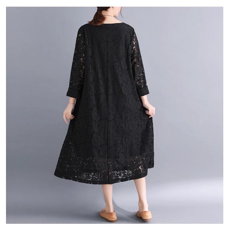 Весна-лето Плюс Размер Женское Однотонное Утягивающее Кружевное Платье