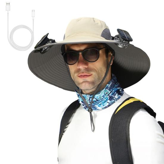 Шляпа для активного отдыха с двойным источником питания, широкополая шляпа от солнца со встроенным солнечным вентилятором, шляпа для рыбалки, походов, садоводства