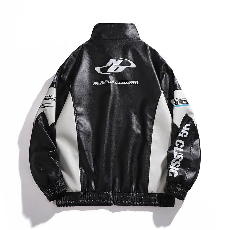 Spring New Men's Leather Jacket Fashionable Loose Handsome Baidu Stand Collar Baseball Uniform Men