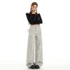 Retro floral printed casual pants for women's autumn and winter new loose and thin versatile straight wide-leg jeans for women