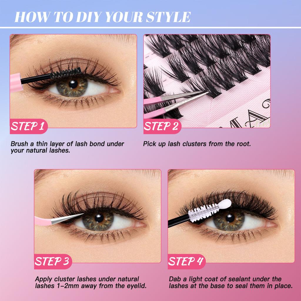 640 Tufts Of D-Curve Single Tufts Of False Eyelashes 10-16Mmdiy Dense Natural Segmented Grafting