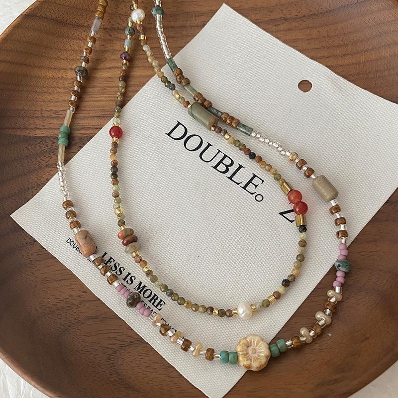 Средневековые рисовые бусы, натуральное каменное ожерелье, нишевый дизайн, высококачественная цепочка на ключицу, цепочка на шею, аксессуары, национальный стиль, наборная цепочка для свитера