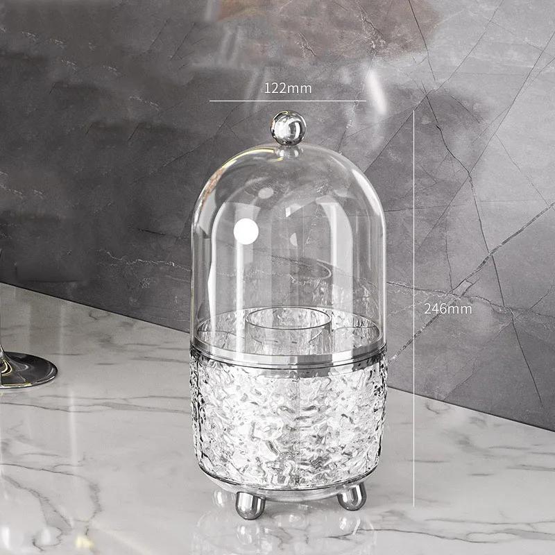 Акриловый вращающийся на 360 градусов держатель кистей для макияжа с крышкой, прозрачный органайзер для кистей для макияжа для туалетного столика, ящик для хранения косметики, столешница для ванны