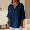 Женская рубашка с V-образным вырезом, декором на пуговицах, рукавом 3/4, свободный крой, базовый вырез, однотонная летняя рубашка