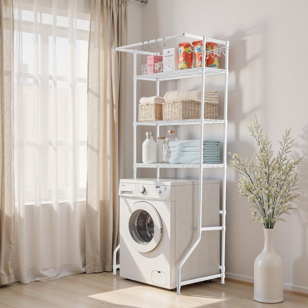 VEVOR Over Washer and Dryer Storage Shelf, 3 Tiers Laundry Room Drying Rack with Hanger Rod and Hooks