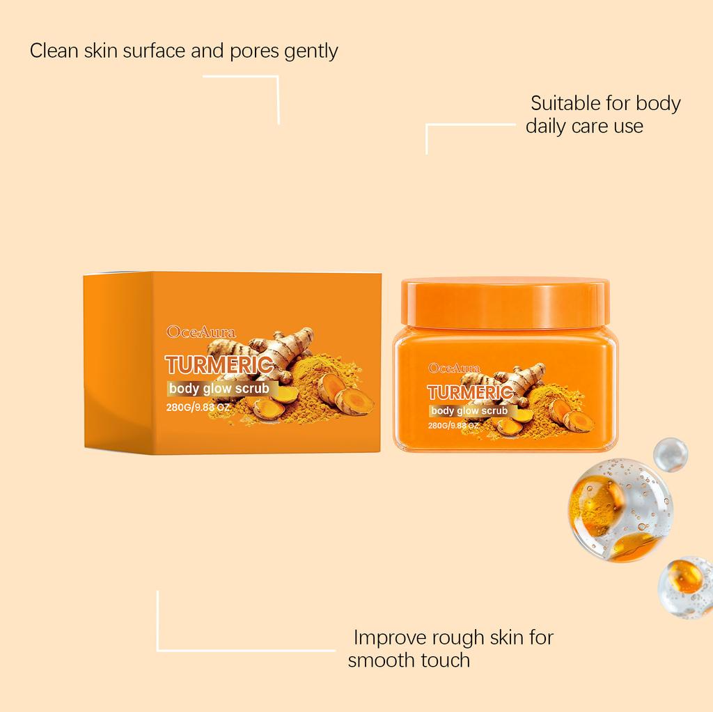 OceAura Turmeric Body Glow Scrub, Gentle Exfoliating Body Scrub to Improve Dullness, Moisturize & Smooth Rough Skin for Radiant Glowing Body Skin