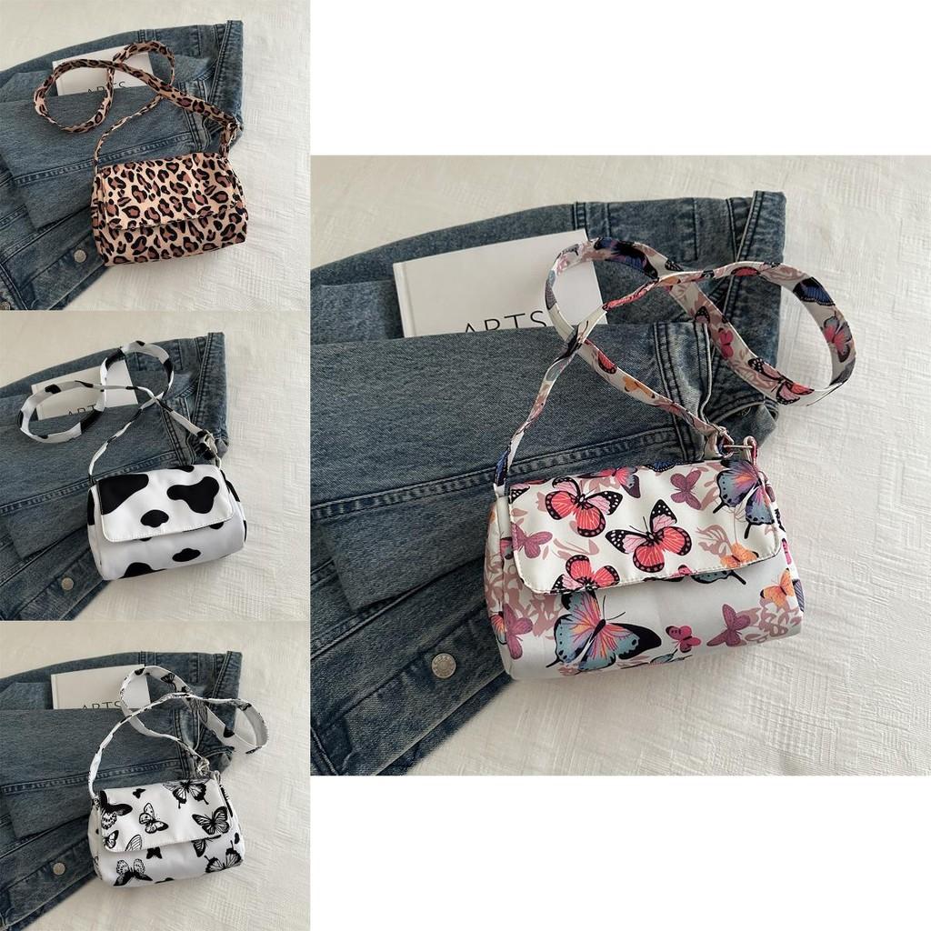 Stylish And Trendy Spring Summer Large Capacity Women's Small Square Handbag In Butterfly White And Cow Print
