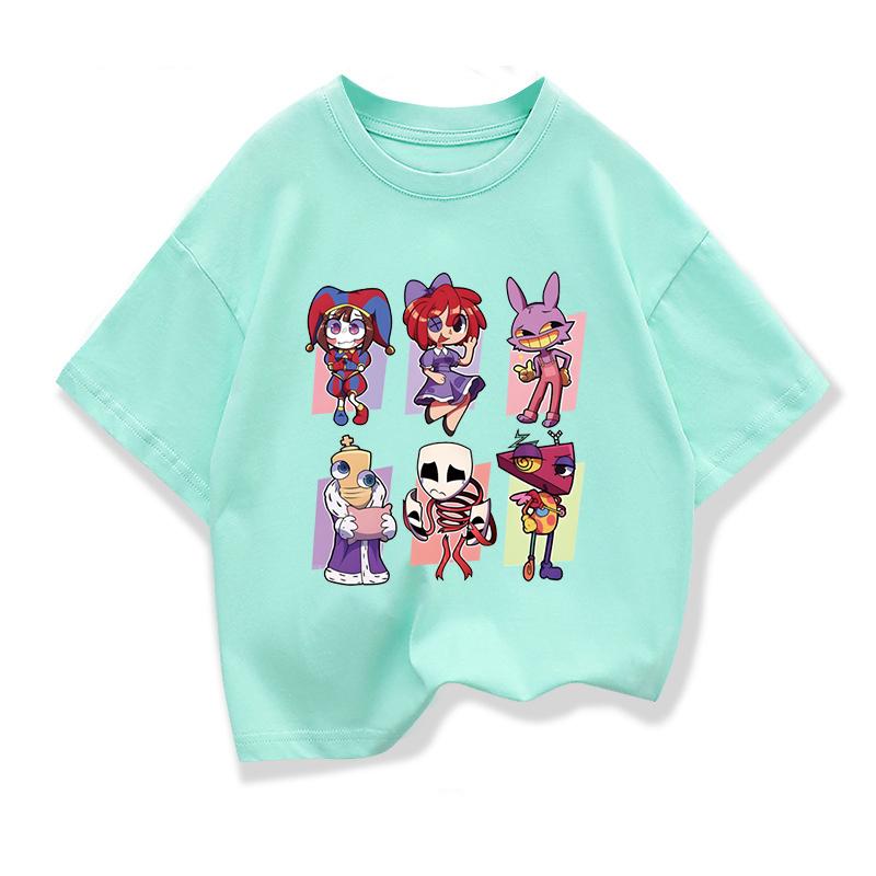 Детская одежда, футболки, летняя футболка с короткими рукавами и принтом «Удивительный цифровой цирк», детские свободные футболки, топы с круглым вырезом