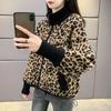 Coat Leopard for Women Fleece Thickened Plush Autumn Turtleneck Windbreaker Casual Zipper Jacket
