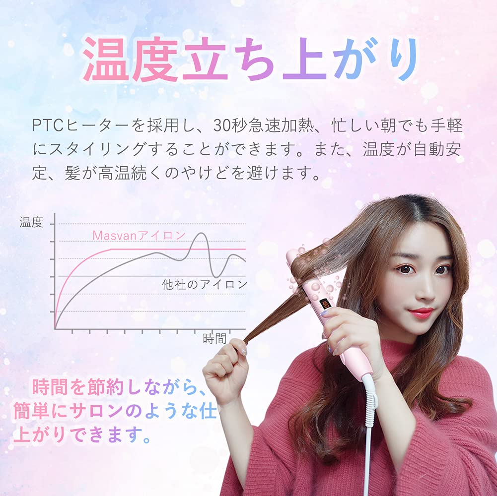 Masvan Hair Straightens and Curls Popular Hair Straightener for Day or Birthday Negative 17 Temperature International PSE Pink 2-Way Straightener,