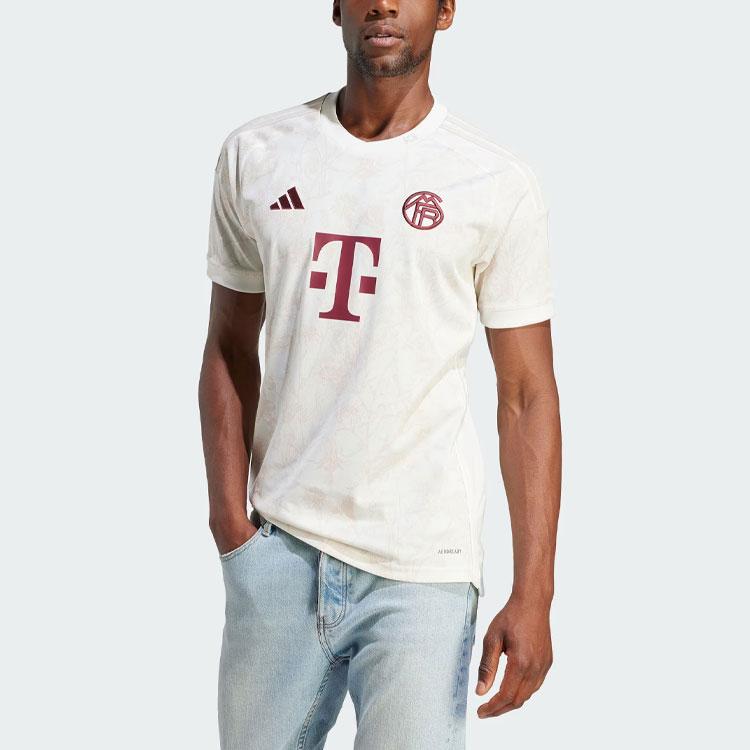 Adidas ФК Бавария 23/24 Третий трикотаж с цветочным принтом и круглым вырезом, с короткими рукавами, мужские топы Han-Jade-White HR3725