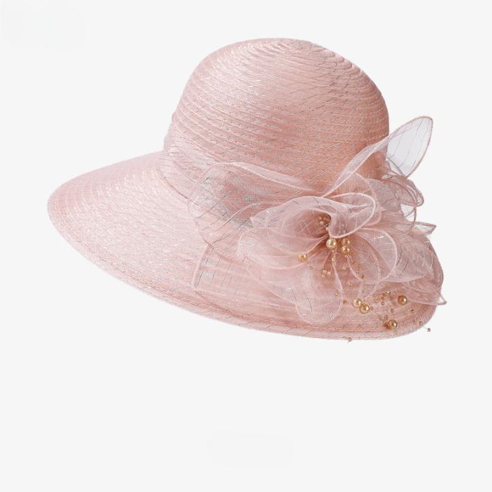 Новые шляпы от солнца из органзы с цветком, женские летние шляпы для свадебной вечеринки, шляпы для церкви, женские солнцезащитные шляпы для путешествий и пляжа с защитой от ультрафиолета