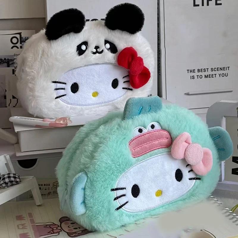 Cute Cartoon Cat Plush Pencil Case Large Capacity Multifunctional Stationery Storage Bag Makeup Pouch Gift