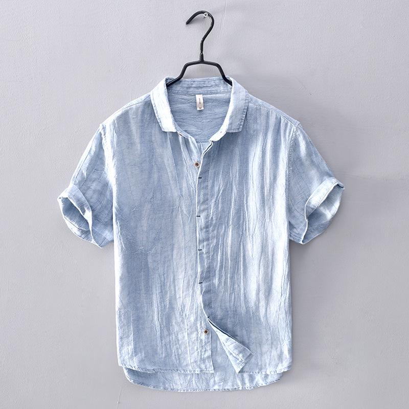 Men's Retro V-Neck Linen Stand Collar Short Sleeve T-Shirt - Plus Size, Thin & Breathable
