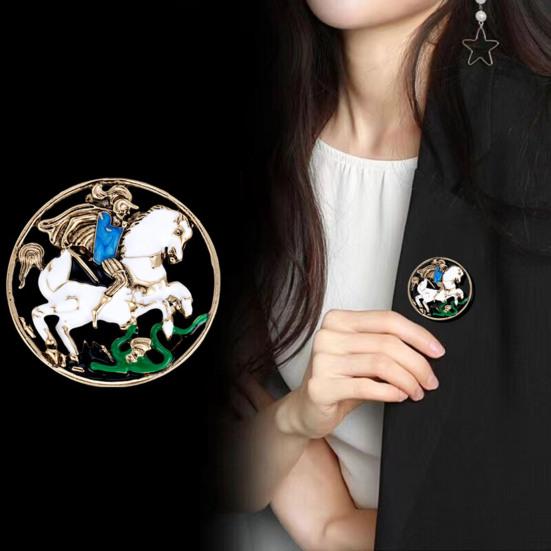 Эмалевая брошь в виде рыцаря на коне, ретро брошь-булавка в виде рыцаря, скачущего на белом коне