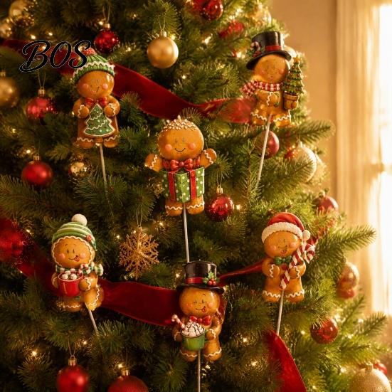 Holiday Lawn Stakes 6 Pcs Large Christmas Tree Picks, Wooden Santa Snowman Gingerbread Ornaments, Xmas Claus Garden Decor Topper Decoration