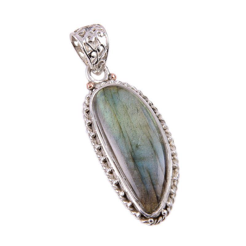 Natural Labradorite Gemstone 925 Solid Sterling Silver Gift Pendant 1.75" k5F19