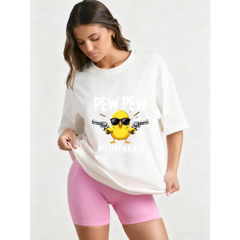 Oversized T Shirt Black Chick With Guns Pew Pew MadaFakas Print Casual Streetwear Fashion Unisex Top For Men Women Daily Wear Party Outfit