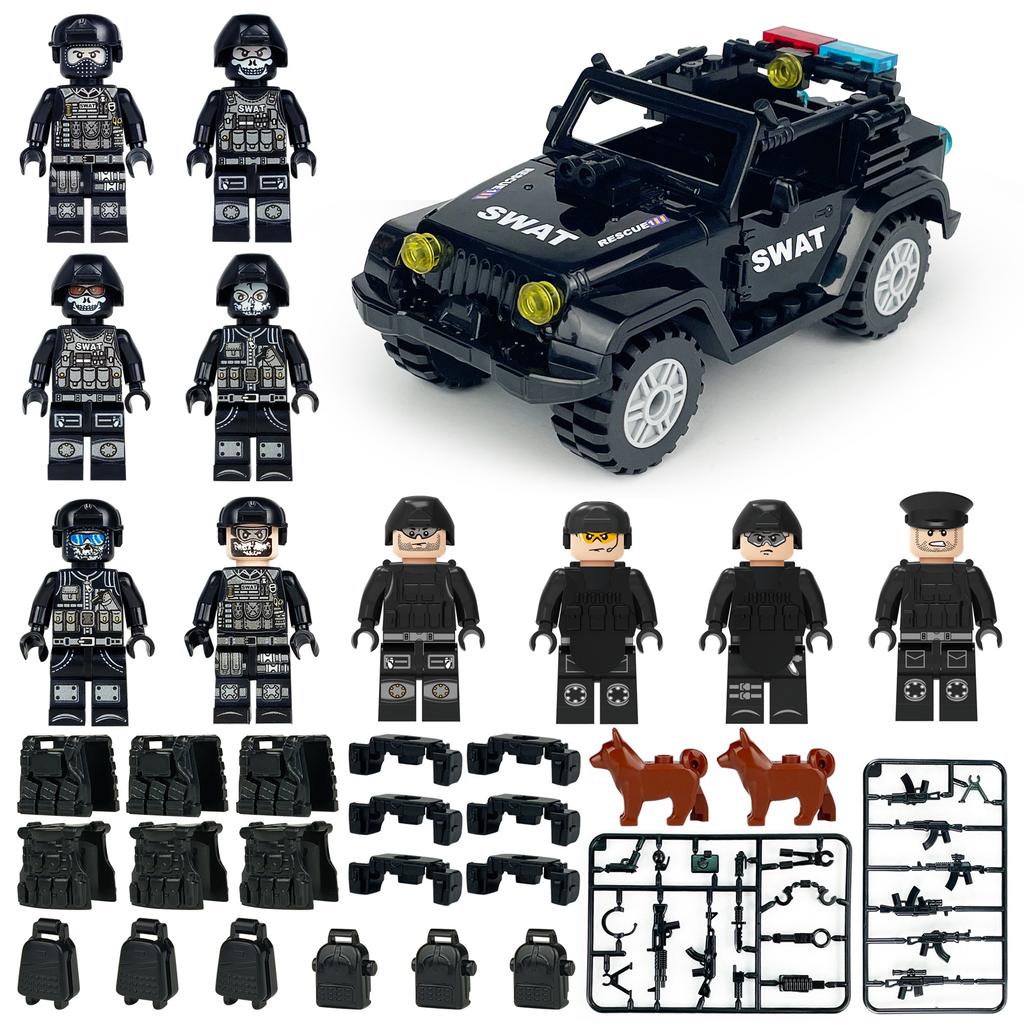 MOC Black SWAT Small Pellet Building Block Doll Police Car Off-road Vehicle Boy Military Set Building Toy