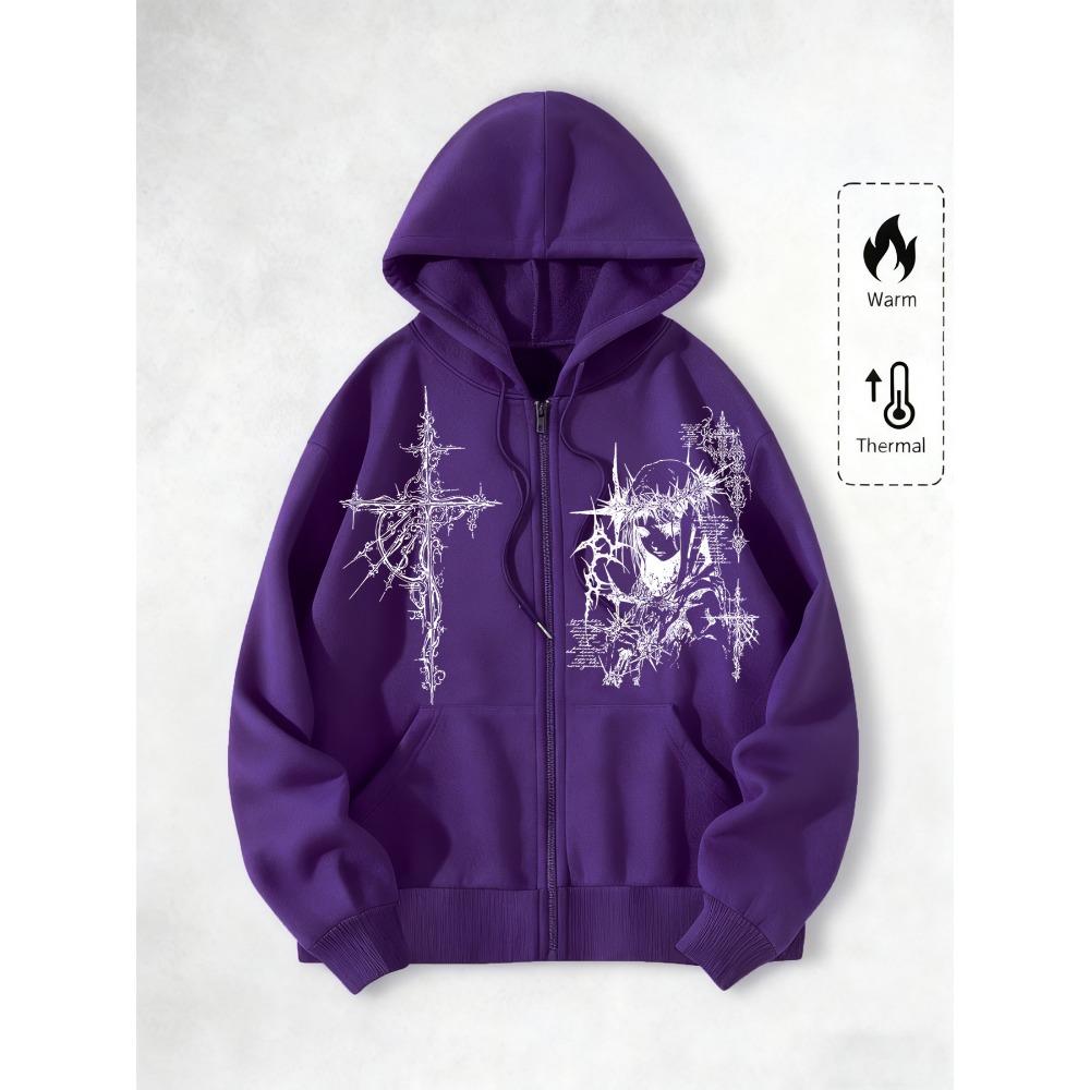 Мужская повседневная модная толстовка с капюшоном на молнии с принтом в уличном панк-стиле