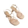 Fashion 2025 Summer New Simple Square Headed Thick Heel Slim Strap Sandals for Women Straight Toe Open Toe Sandals for Women