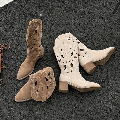 Популярные полусапоги с полым голенищем, женские летние рыцарские сапоги 2025, сапоги, подходящие для летней носки, ковбойские сапоги, крутые сапоги