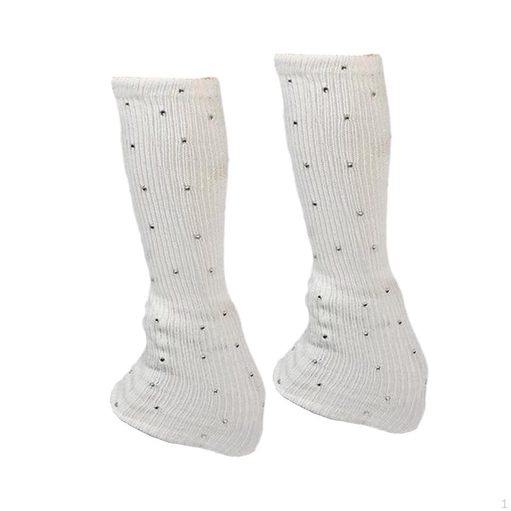 Figure Skating Leg Warmers Socks Decoration Over Knee with Rhinestone Knitted Long