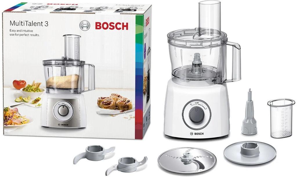 BOSCH MultiTalent3 MCM3100W Multifunctional Robot – Over 20 Functions – 800 W – 2.3 L Capacity – White/Grey