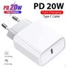 20W PD USB-C Power Adapter Fast Charger For Phone 14 13 12 11 Pro Max USB Type C Wall Quick Charging X XS XR 7 8 6 Plus Cable