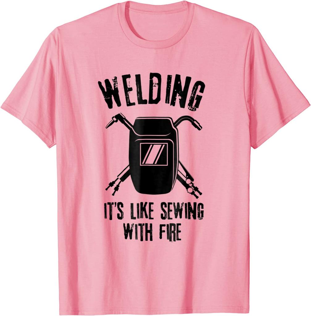 Welding It's Like Sewing With Fire TShirt Welder Shirt Funny Cotton Men Tops Tees Normal Retro Tshirts