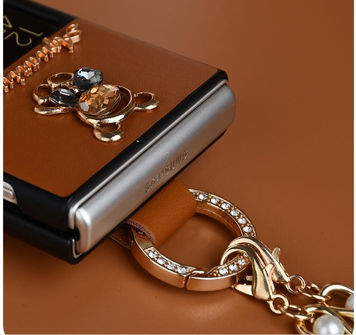 Ins корейский кожаный чехол с милым медведем и жемчугом для Samsung Galaxy Z Flip4, чехол 5 г для Galaxy Z Flip 3 4, чехол Z Flip3 Capa