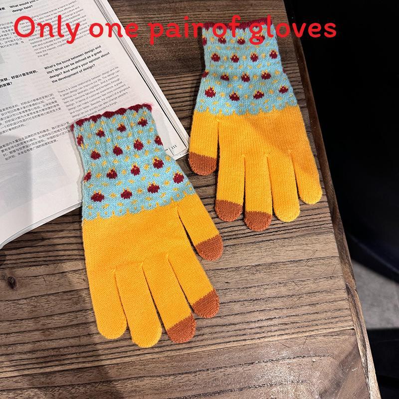 Теплые женские перчатки из смесовой шерсти с жаккардовым узором для зимней езды